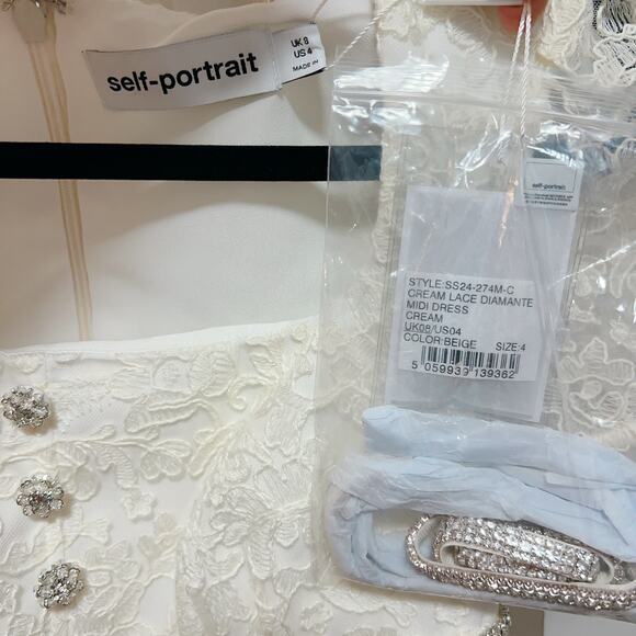 Self-Portrait Diamante Embellished Lace Midi Dress NWT  Size 4 - Picture 5 of 8